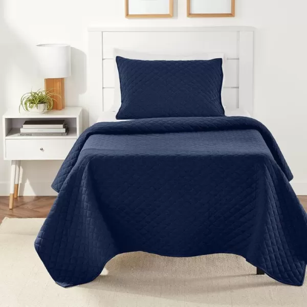 Amazon Basics Cotton Jersey 4Piece Bed Sheet Set King Oatmeal SolidNavy Blue TwinTwin XL Quilt Set