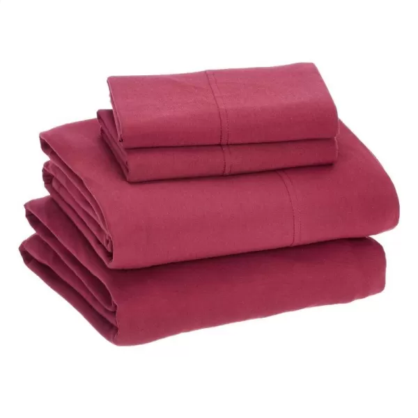 Amazon Basics Cotton Jersey 4Piece Bed Sheet Set King Oatmeal SolidRed Full Sheet Set