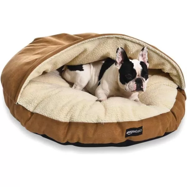 Amazon Basics Cozy Pet Cave Bed for Dog Large 35 x 35 x 13 Inches BlueBeige Large