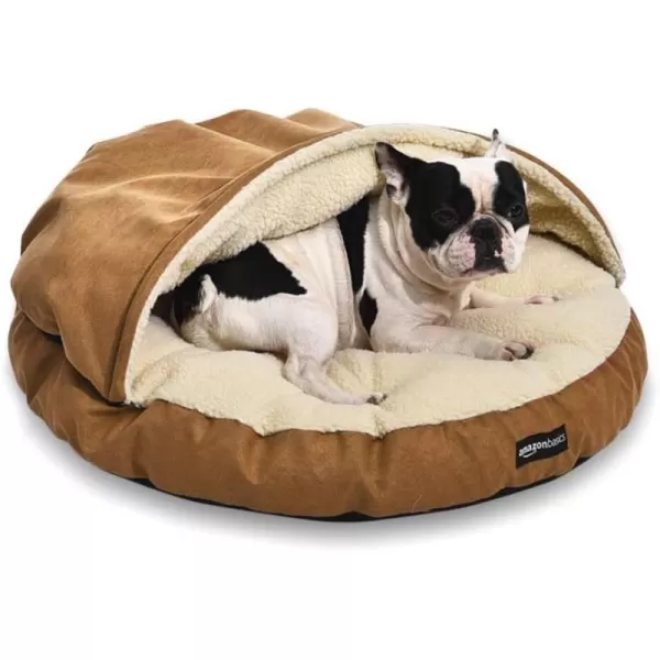 Amazon Basics Cozy Pet Cave Bed for Dog Large 35 x 35 x 13 Inches BlueBeige Medium