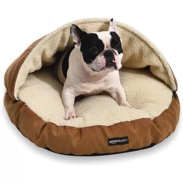 Amazon Basics Cozy Pet Cave Bed for Dog Large 35 x 35 x 13 Inches BlueBeige Small