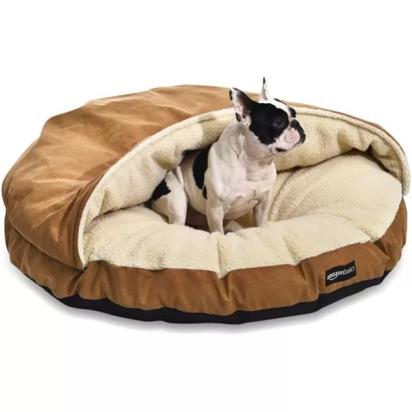 Amazon Basics Cozy Pet Cave Bed for Dog Large 35 x 35 x 13 Inches BlueBeige XL