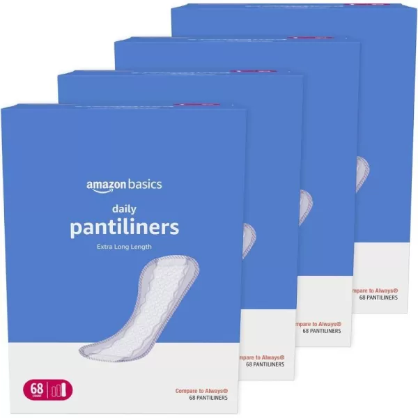 Amazon Basics Daily Pantiliner Extra Long Length Unscented 68 Count 1 Pack Previously Solimo68 Count Pack of 4
