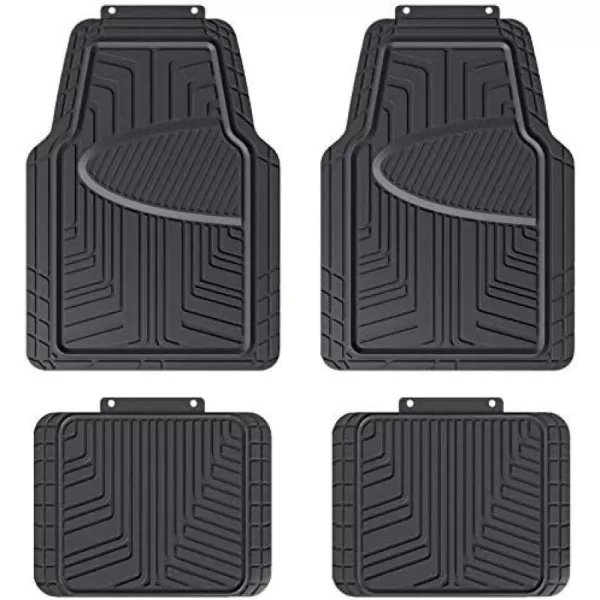 Amazon Basics Deep Dish Universal Heavy Duty PVC Faux Rubber Floor Mats Set 4piece with Cargo Liner AllWeather Protection waterproof Trim To Fit for Cars Automotive SUVs Sedan Trucks BlackBlack Thick Premium Rubber 4Piece