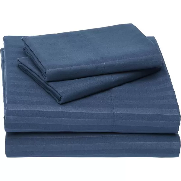 Amazon Basics Deluxe Microfiber Striped 3Piece Sheet Set4 pcs Spa Blue FullNavy Blue Full