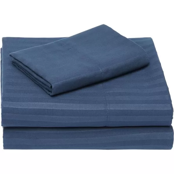 Amazon Basics Deluxe Microfiber Striped 3Piece Sheet Set4 pcs Spa Blue FullNavy Blue Twin