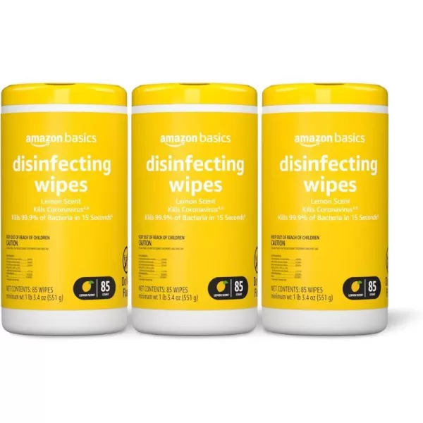 Amazon Basics Disinfecting Wipes Lemon amp Fresh Scent SanitizesCleansDisinfectsDeodorizes White 340 Count 4 Packs of 85 Previously Solimo85 Count Pack of 3 3 Pack Lemon