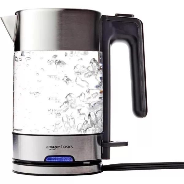 Amazon Basics Electric Glass and Steel Hot Tea Water Kettle 17Liter Black and SliverGlass Carafe 10 Liter