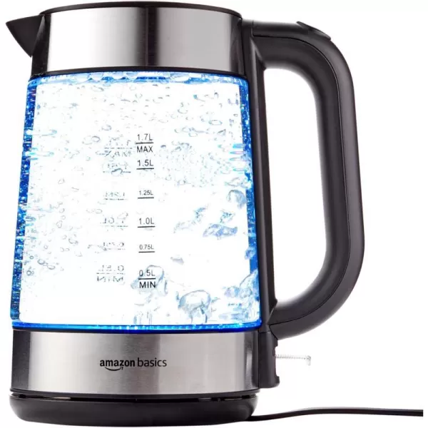 Amazon Basics Electric Glass and Steel Hot Tea Water Kettle 17Liter Black and SliverGlass Carafe 17 Liter
