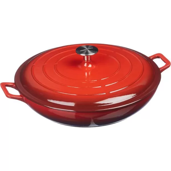 Amazon Basics Enameled Cast Iron Covered Oval Casserole Skillet 33Quart WhiteRed