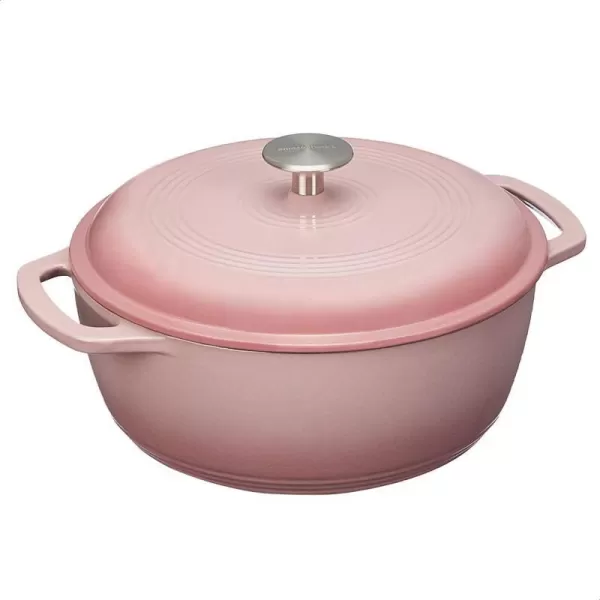 Amazon Basics Enameled Cast Iron Covered Round Dutch Oven 6 Quart Matte NavyLight Pink 43Quart