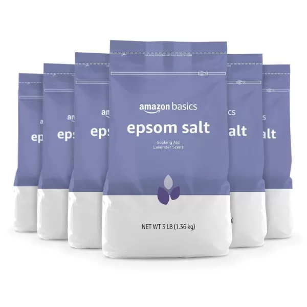 Amazon Basics Epsom Salt Soaking Aid Lavender Scented 3 Pound 6Pack Previously SolimoLavender 3 Pound Pack of 6