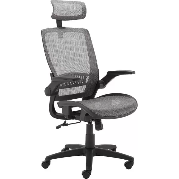 Amazon Basics Ergonomic Adjustable HighBack Chair with FlipUp Arms and Headrest Contoured Mesh Seat  Black 255D x 2625W x 4925HGrey
