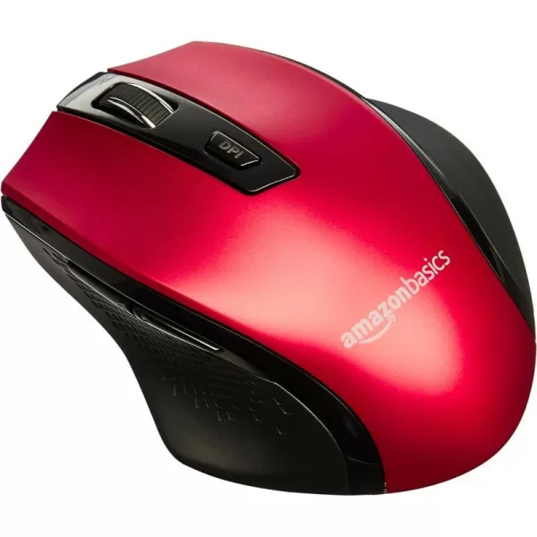 Amazon Basics Ergonomic Wireless PC Mouse  DPI adjustable  BlackRed