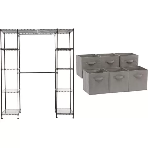 Amazon Basics Expandable Metal Hanging Storage Organizer Rack Wardrobe with Shelves 1463 x 5872 Bronze amp Collapsible Fabric Storage Cubes Organizer with Handles Gray  Pack of 6Amazon Basics Expandable Metal Hanging Storage Organizer Rack Wardrobe with Shelves 1463 x 5872 Bronze amp Collapsible Fabric Storage Cubes Organizer with Handles Gray  Pack of 6