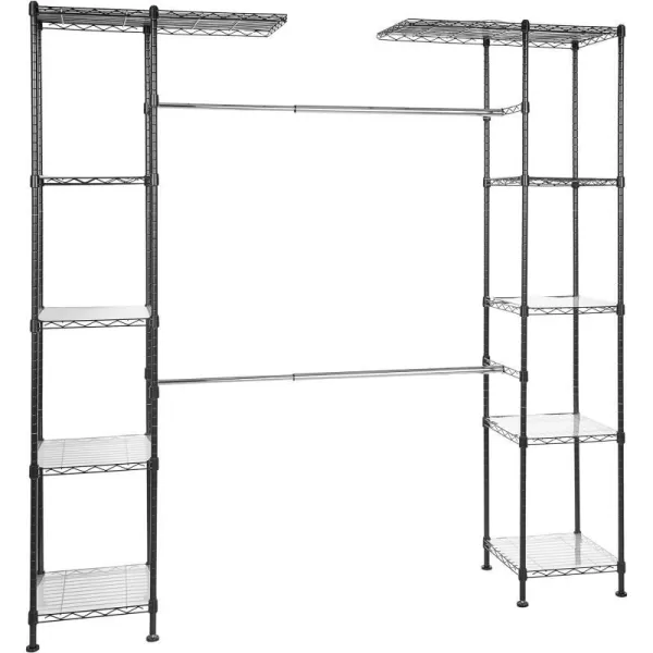 Amazon Basics Expandable Metal Hanging Storage Organizer Rack Wardrobe with Shelves 5780L X 14WX72H BronzeBlack Industrial