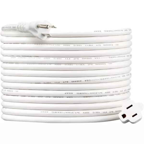 White 25-Foot Single Extension Cord