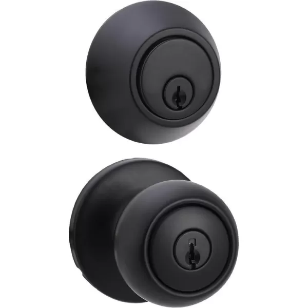Amazon Basics Exterior Door Knob With Key Lock and Deadbolt Coastal Matte BlackBlack