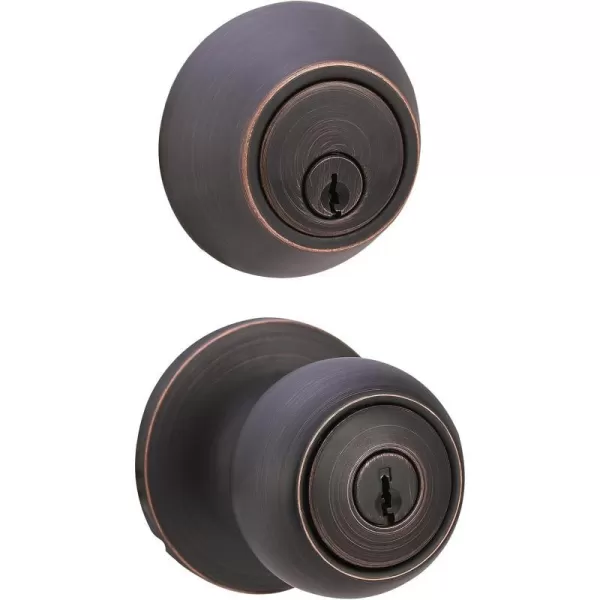Amazon Basics Exterior Door Knob With Key Lock and Deadbolt Coastal Matte BlackOil Rubbed Bronze