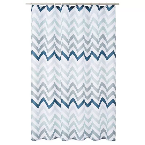 Amazon Basics Fabric Shower Curtain with Grommets and Hooks  72 x 72 Inch WhiteBlue Ombre Chevron