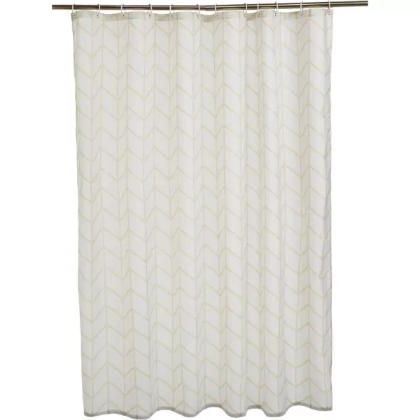 Amazon Basics Fabric Shower Curtain with Grommets and Hooks  72 x 72 Inch WhiteNatural Herringbone