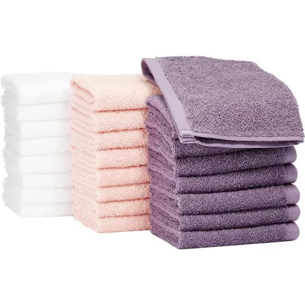 Amazon Basics Fast Drying Bath Towel Extra Absorbent Terry Cotton Washcloth 12 x 12 Inch White  Pack of 24Petal Pink Lavender White Pack of 24