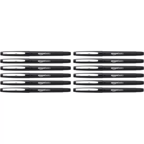 Amazon Basics Felt Tip Marker Pens 12Pack Assorted ColorsBlack 12 Pack