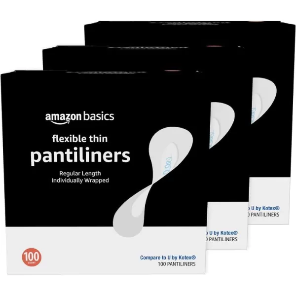 Amazon Basics Flexible Thin Pantiliner Regular Length Unscented 100 Count 1 Pack Previously Solimo100 Count Pack of 3