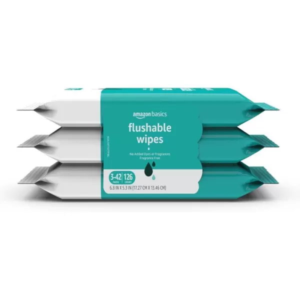 Amazon Basics Flushable Adult Toilet Wipes Fragrance Free 504 Count 12 Packs of 4242 Count Pack of 3