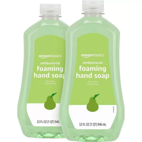 Amazon Basics Foaming Antibacterial Soap Refill Pear Scent TriclosanFree 32 Fluid Ounces ONLY Fits Foaming Dispensers 1Pack Previously Solimo3200 Fl Oz Pack of 2