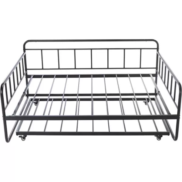 Amazon Basics Full Daybed and Twin Size Trundle Bed Frame Set Steel Slat Support 354H BlackFull