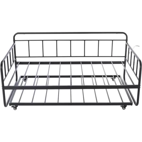 Amazon Basics Full Daybed and Twin Size Trundle Bed Frame Set Steel Slat Support 354H BlackTwin