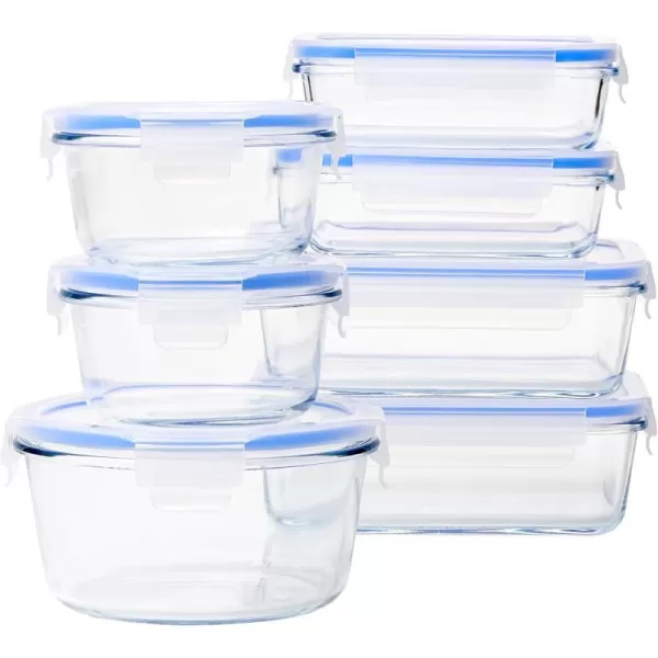 Amazon Basics Glass Locking Lids Food Storage Containers 14Piece Set 7 Count of Bases and 7 Plastic Lids Clear Blue14Piece