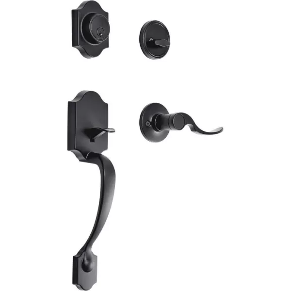 Amazon Basics Handleset with Tulip Knob  Single Cylinder  Matte BlackMatte Black With Shelby Lever