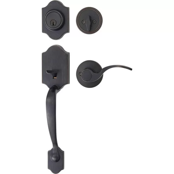 Amazon Basics Handleset with Tulip Knob  Single Cylinder  Matte BlackOil Bronze Handleset with Shelby LeverPack of 6