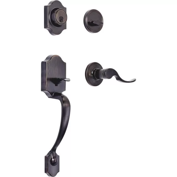 Amazon Basics Handleset with Tulip Knob  Single Cylinder  Matte BlackOil Bronze With Shelby Lever