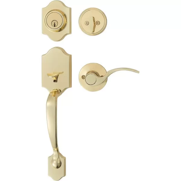 Amazon Basics Handleset with Tulip Knob  Single Cylinder  Matte BlackPolished Brass With Shelby Lever