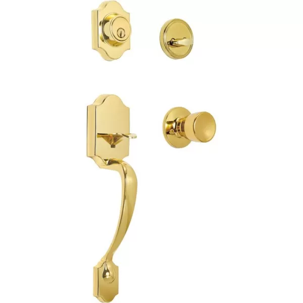 Amazon Basics Handleset with Tulip Knob  Single Cylinder  Matte BlackPolished Brass With Tulip Knob