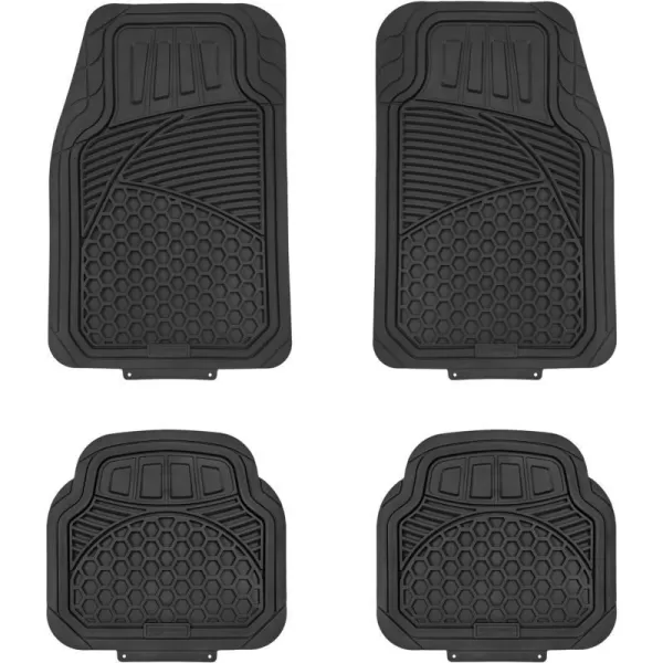 Amazon Basics Heavy Duty PVC Faux Rubber Car Floor Mats Universal DeluxeAll Weather Trim To Fit for 95 Automotive SUV Sedans Trucks4Piece Solid BlackBlack