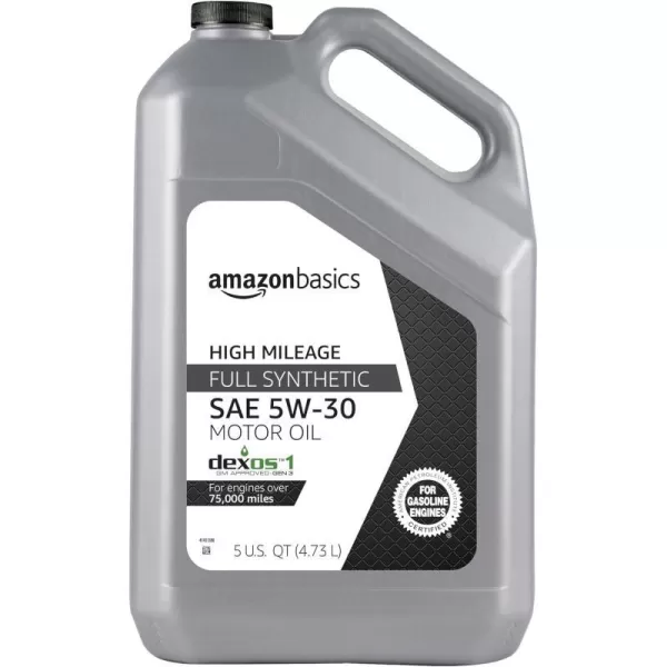 Amazon Basics High Mileage Motor Oil  Full Synthetic  5W30  5 QuartAmazon Basics High Mileage Motor Oil  Full Synthetic  5W30  5 Quart