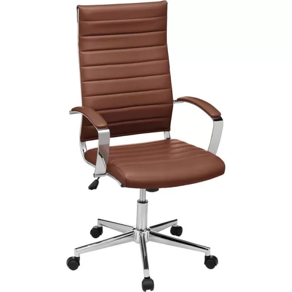 Amazon Basics HighBack Executive Swivel Office Desk Chair with Ribbed Puresoft Upholstery Lumbar Support Modern Style 2325D x 2475W x 4525H Brick RedBrick Red