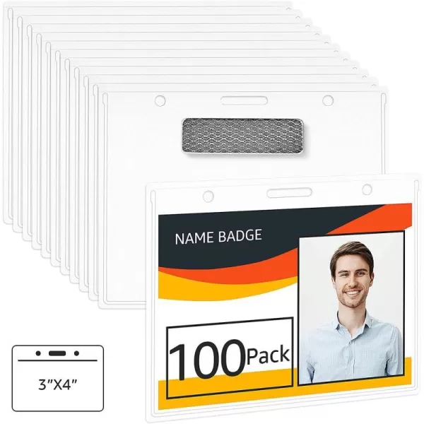 Amazon Basics Horizontal Magnetic Badge Holder  Pack of 20 Clear100 Pack
