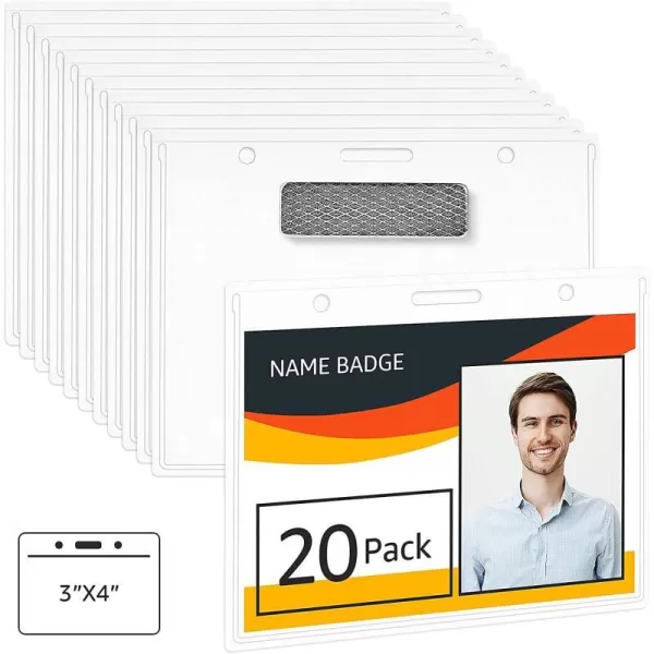 Amazon Basics Horizontal Magnetic Badge Holder  Pack of 20 Clear20 Pack