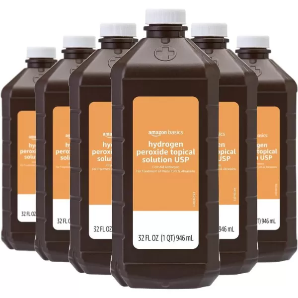 Amazon Basics Hydrogen Peroxide Topical Solution USP 32 Fl Oz Pack of 132 Fl Oz Pack of 6