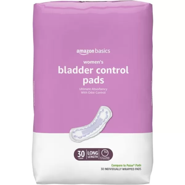 Amazon Basics Incontinence Bladder Control Pads for Women Moderate Absorbency Long Length 108 Count 2 Packs of 54 White Previously Solimo30 Count Pack of 1