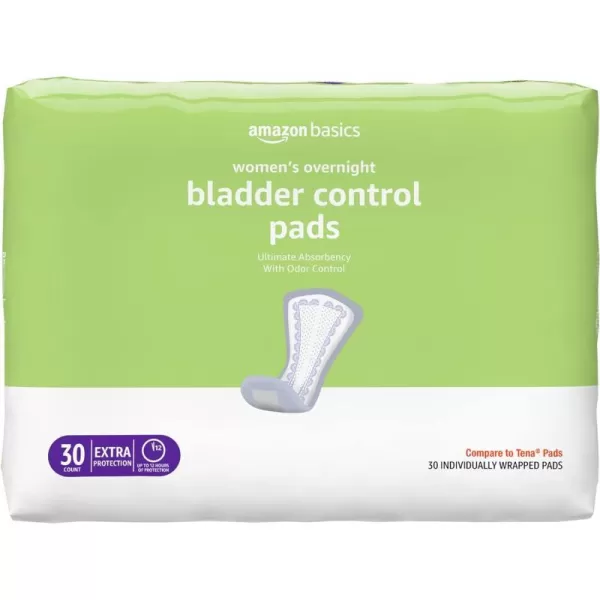 Amazon Basics Incontinence Bladder Control amp Postpartum Pads for Women Overnight Absorbency 60 Count 2 Packs of 30 Previously Solimo30 Count Pack of 1