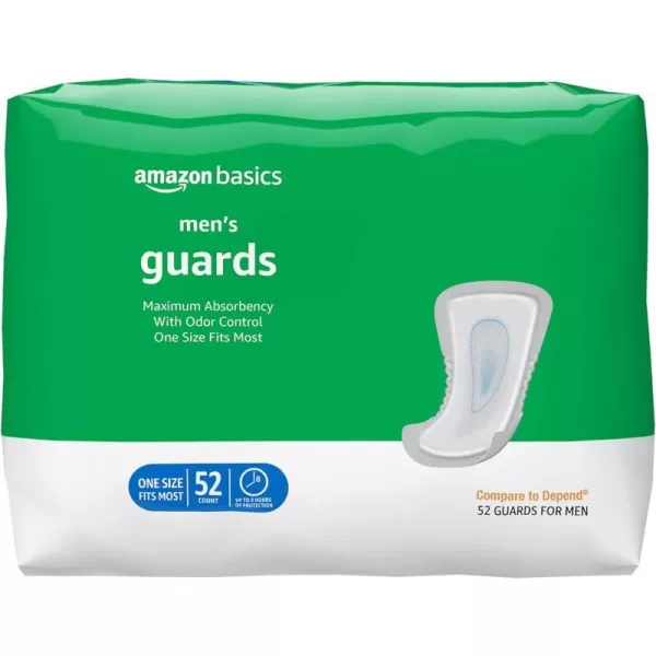 Amazon Basics Incontinence Guards for Men Maximum Absorbency 104 Count 2 Packs of 52 White Previously Solimo52 Count Pack of 1