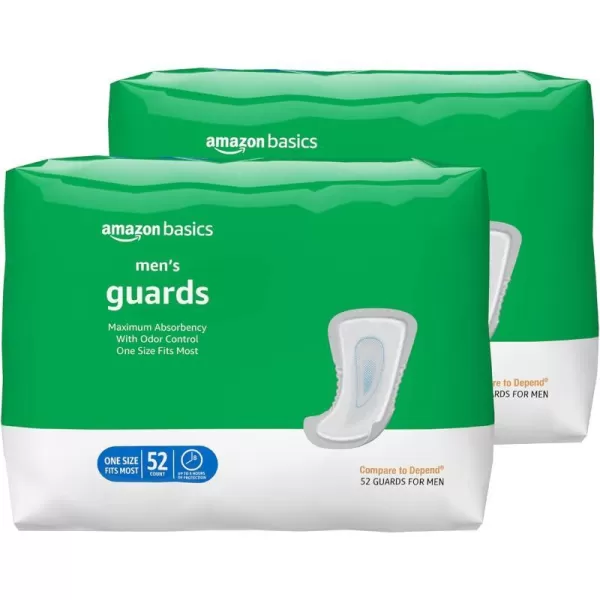 Amazon Basics Incontinence Guards for Men Maximum Absorbency 104 Count 2 Packs of 52 White Previously Solimo52 Count Pack of 2