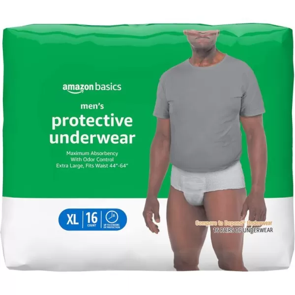 Amazon Basics Incontinence Underwear for Men Maximum Absorbency 2XLarge 14 Count Previously Solimo WhiteExtra Large 16 Count