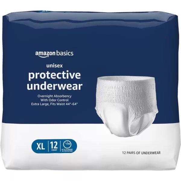 Amazon Basics Incontinence Underwear for Men and Women Overnight Absorbency Large 56 Count 4 Packs of 14 White Previously SolimoExtra Large 12 Count